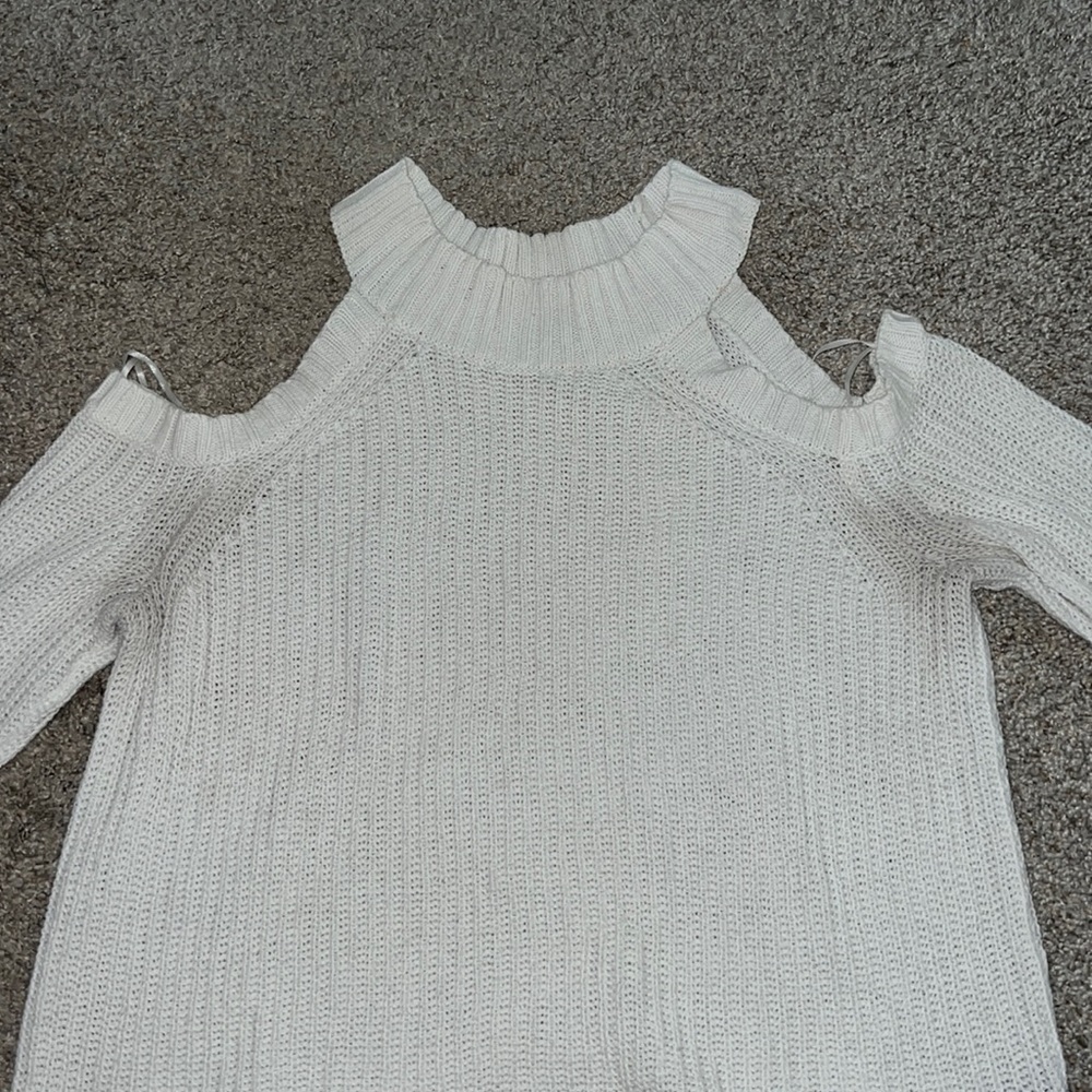 White open shoulder sweater